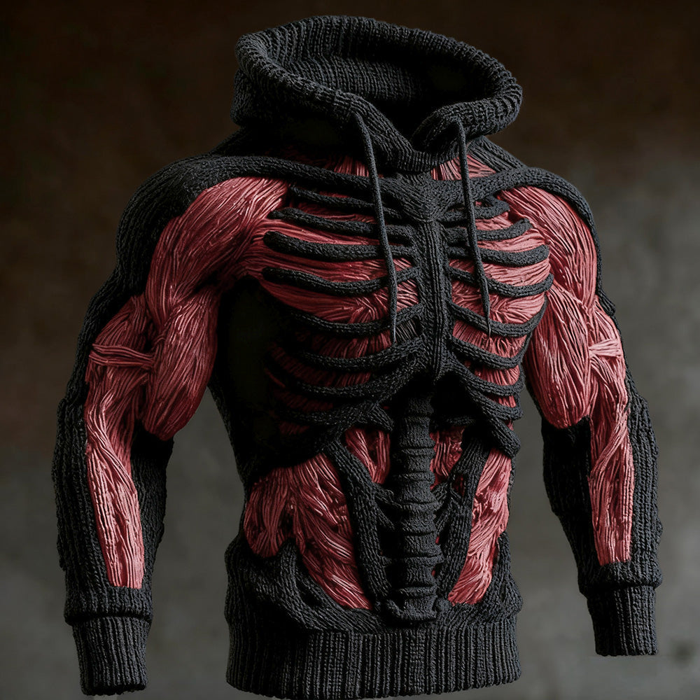 Men's Halloween Knit Hoodie with 3D Skeleton Design, Long Sleeve 2
