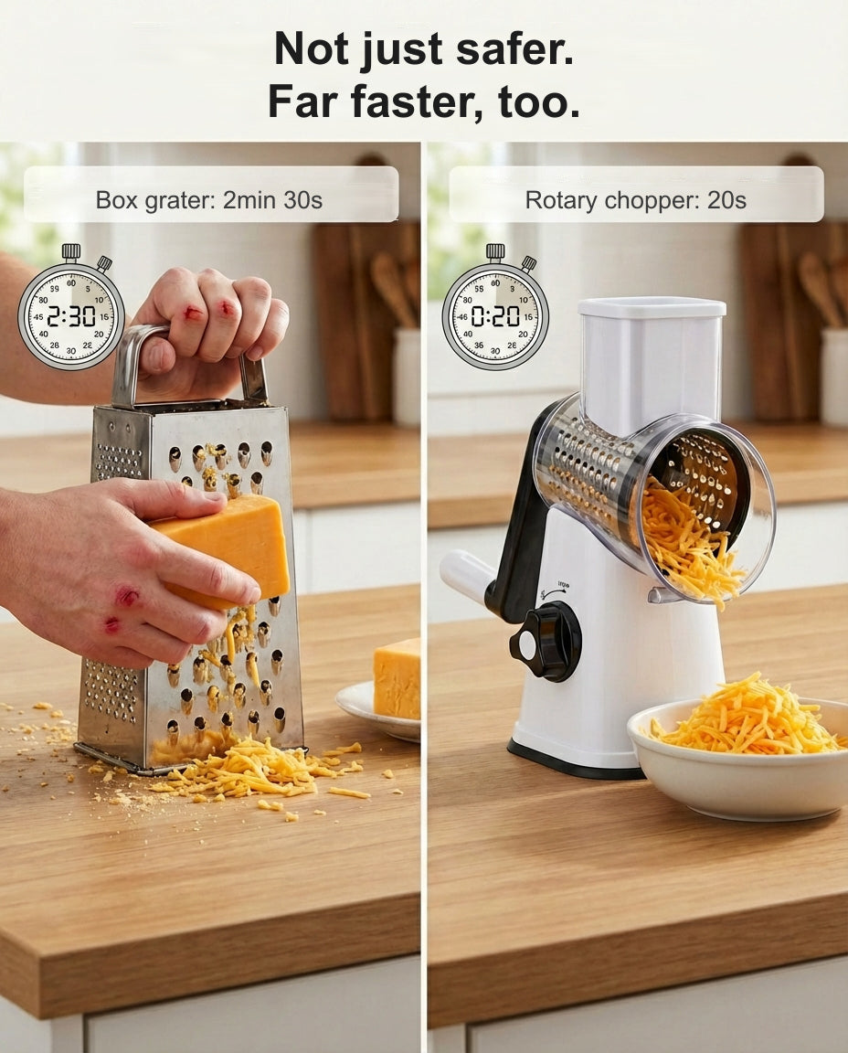 Box grater compared with the rotary chopper
