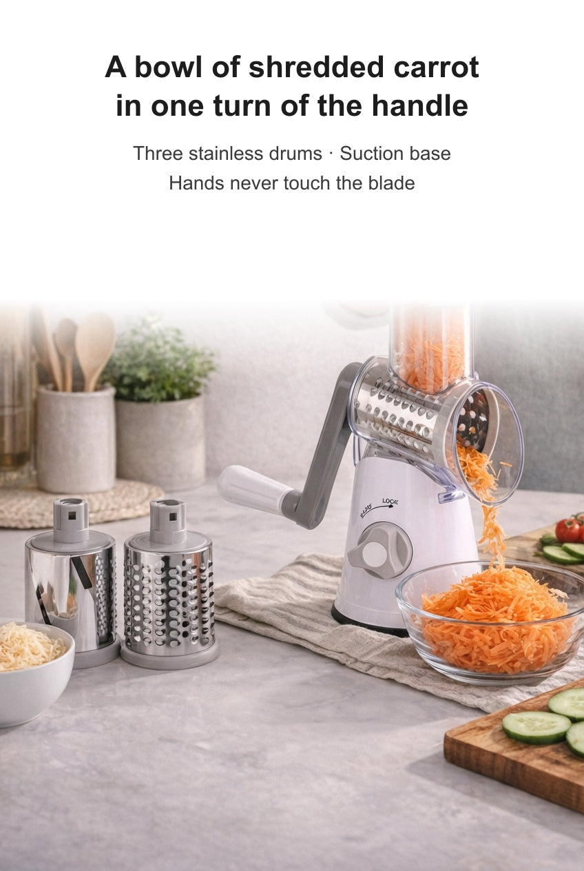 Shredding carrot into a bowl with the rotary chopper