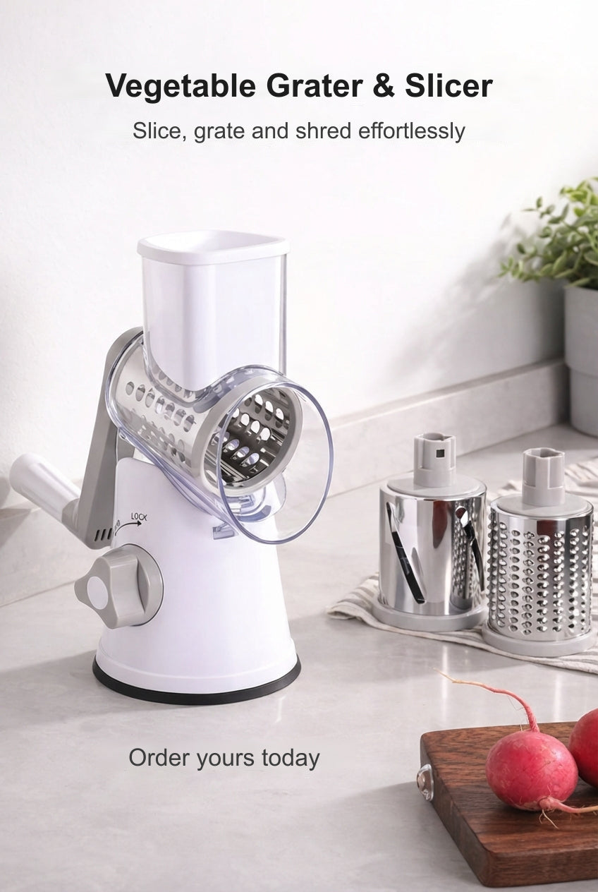 Vegetable grater and slicer with spare drums
