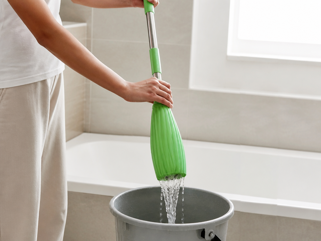 GlideMate wringing sleeve squeezing water into a bucket, hands dry