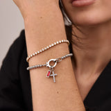 Birthstone Bead Bracelet with Cross Charm, Gold or Silver Tone 5
