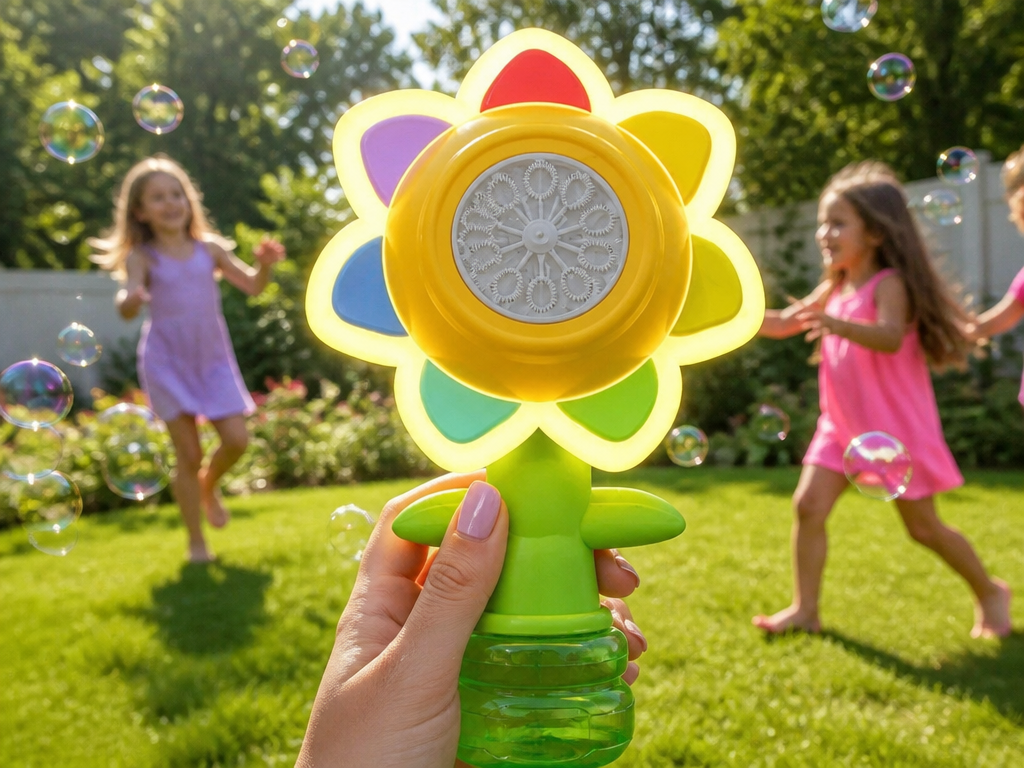 BloomBubble sunflower bubble machine held in hand