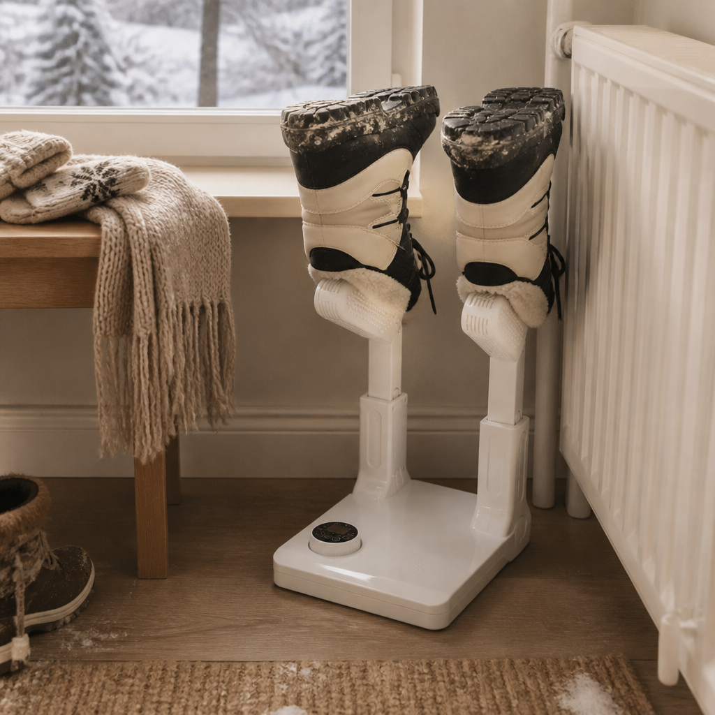 WarmStep drying snow boots in a winter hallway