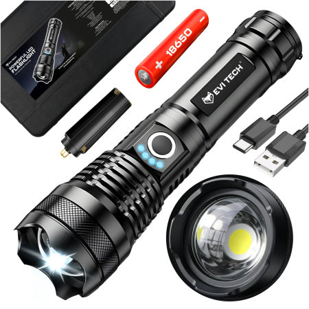 Heavy-Duty Waterproof LED Flashlight - Telescopic Zoom Torch for Hiking
