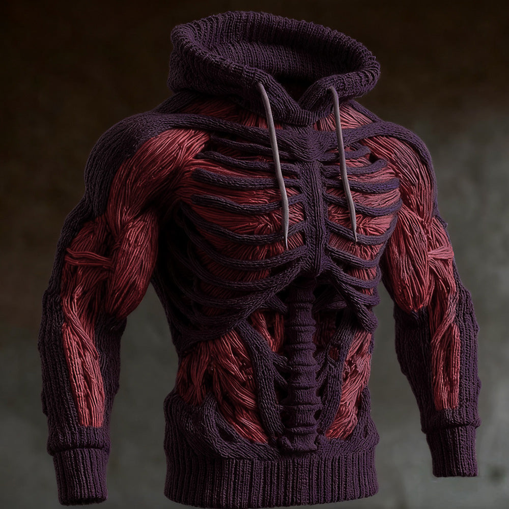 Men's Halloween Knit Hoodie with 3D Skeleton Design, Long Sleeve 4