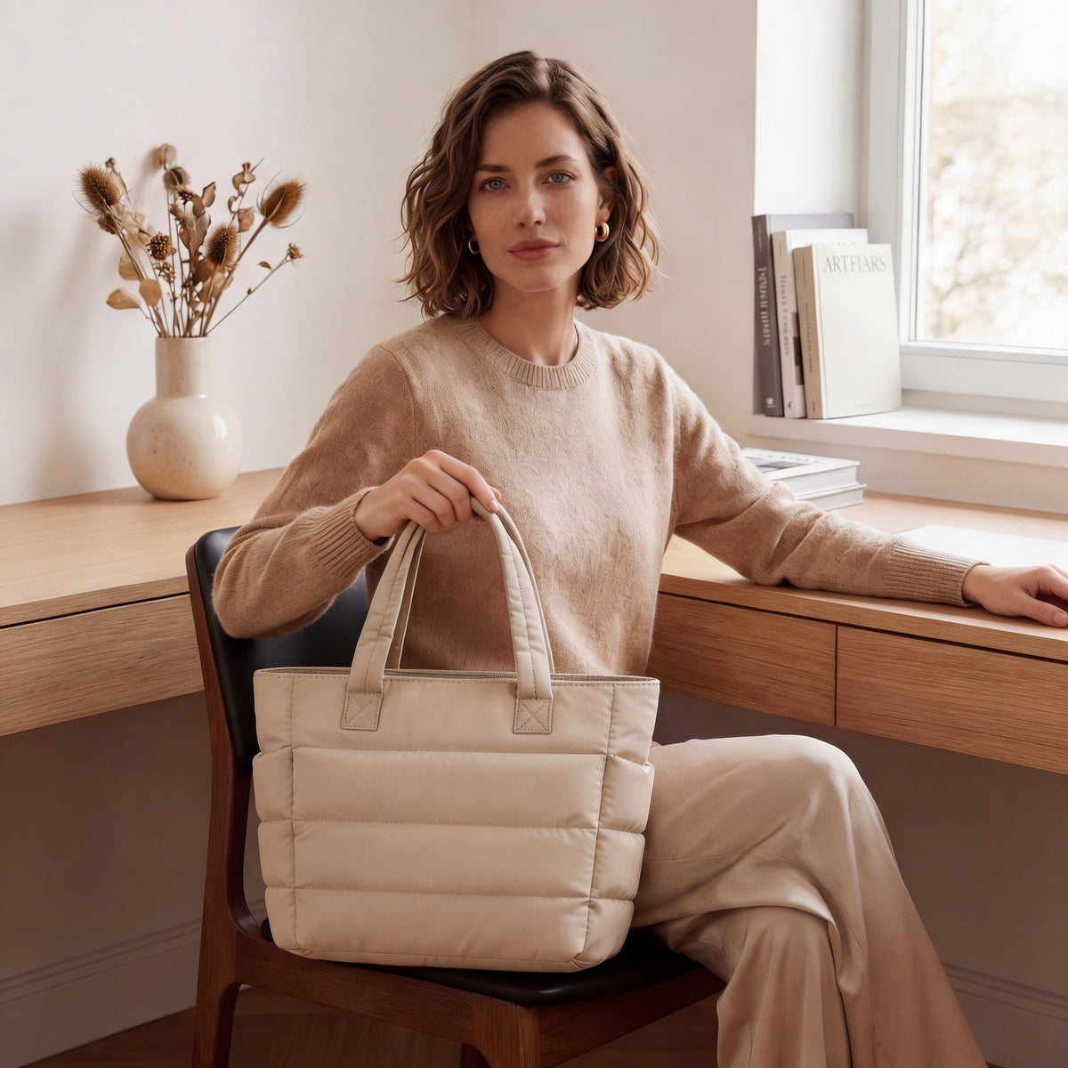 Quilted Puffy Tote Bag - Stylish, Roomy 20L Everyday Carryall 11