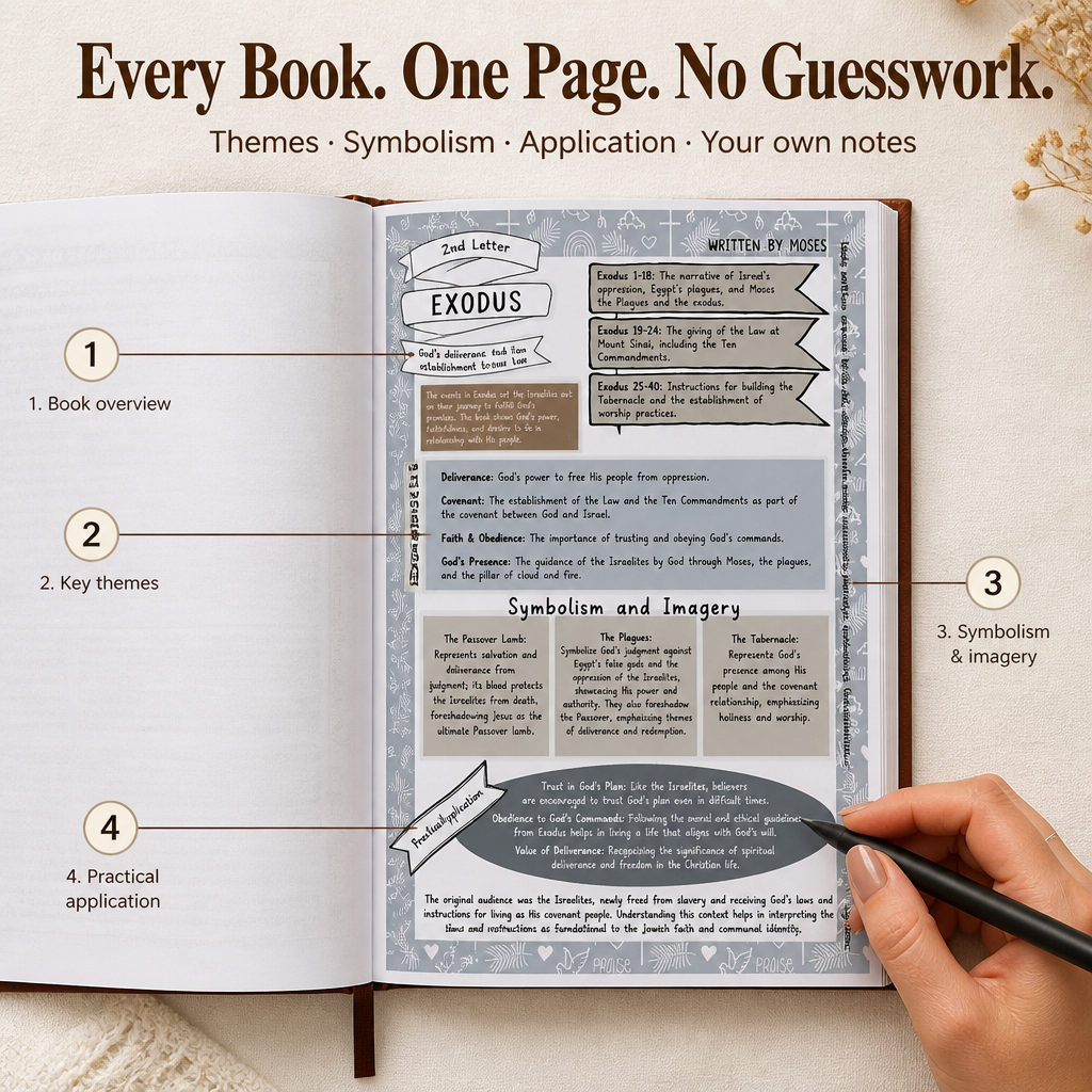 Bible Study Companion Guide with a Page for Each of the 66 Books, Faux-Leather 2