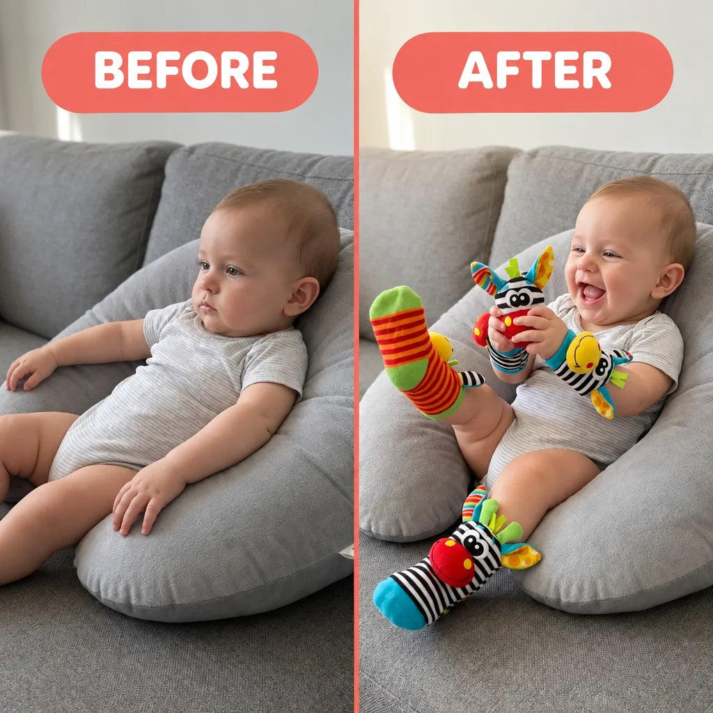 Baby Wrist Rattles and Foot Rattle Socks Set, 4 Pieces, Cotton, 0-12 Months 4