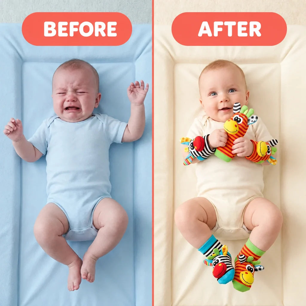 Baby Wrist Rattles and Foot Rattle Socks Set, 4 Pieces, Cotton, 0-12 Months 3