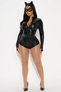 Four-Piece Black Cat Costume Set with Stretch Knit Bodysuit and Matching Accessories 1