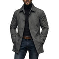 Men's Mid-Length Button-Front Coat with Classic Turn-Down Collar 1