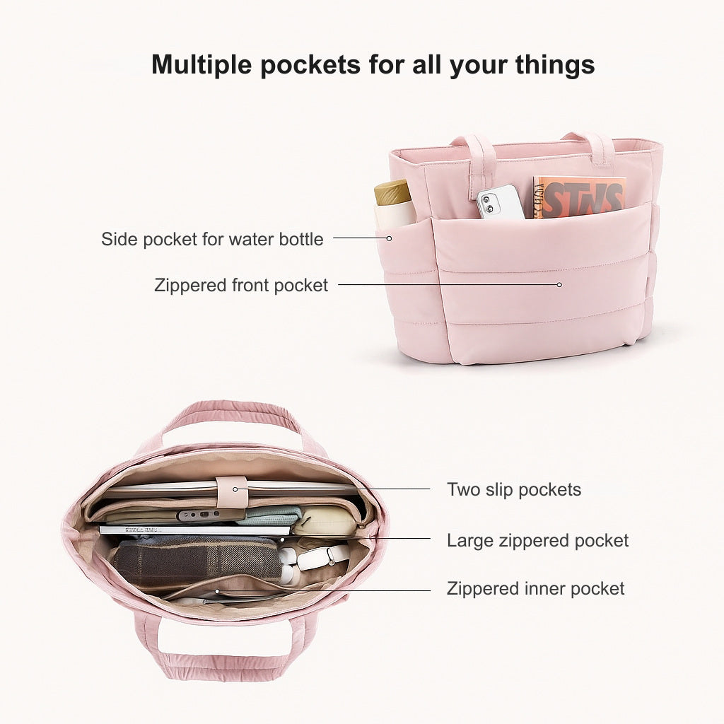 Pocket layout of the quilted tote bag