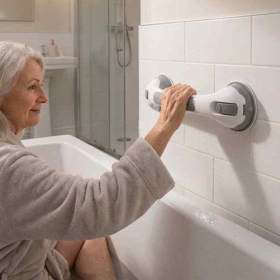 Suction Shower Grab Bar, No-Drill 16-Inch Bathroom Safety Handle 8